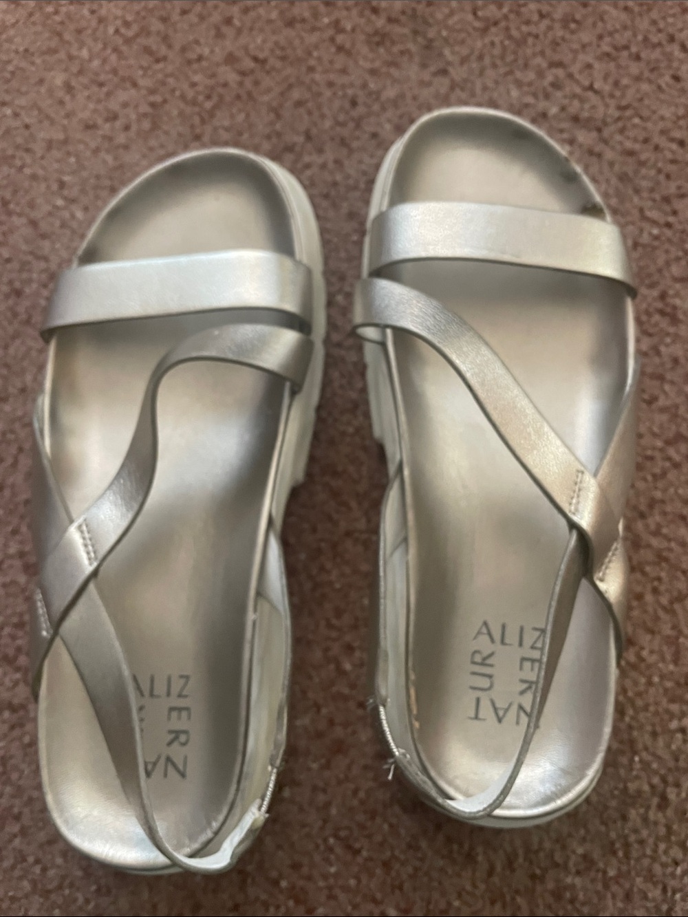 Naturalizer Metallic Silver Crisscross Strap Sandals for Women